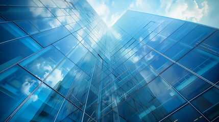 Fototapeta premium Glas architectural formsModern glass office building with reflections 