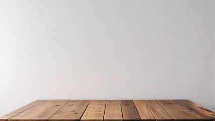 Wooden Tabletop Against a White Wall.