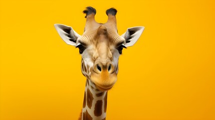 Obraz premium giraffe close up on yellow background