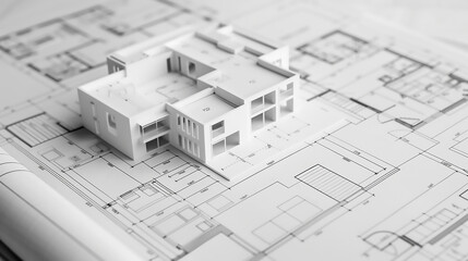 Model House with Coins and Financial Documents luxury white home