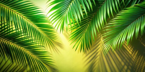Obraz premium Summer natural color green palm leaves with hard shadows and a tropical background , nature, tropical, green, palm leaves