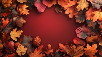 Obraz premium Autumn leaves background with copy space 