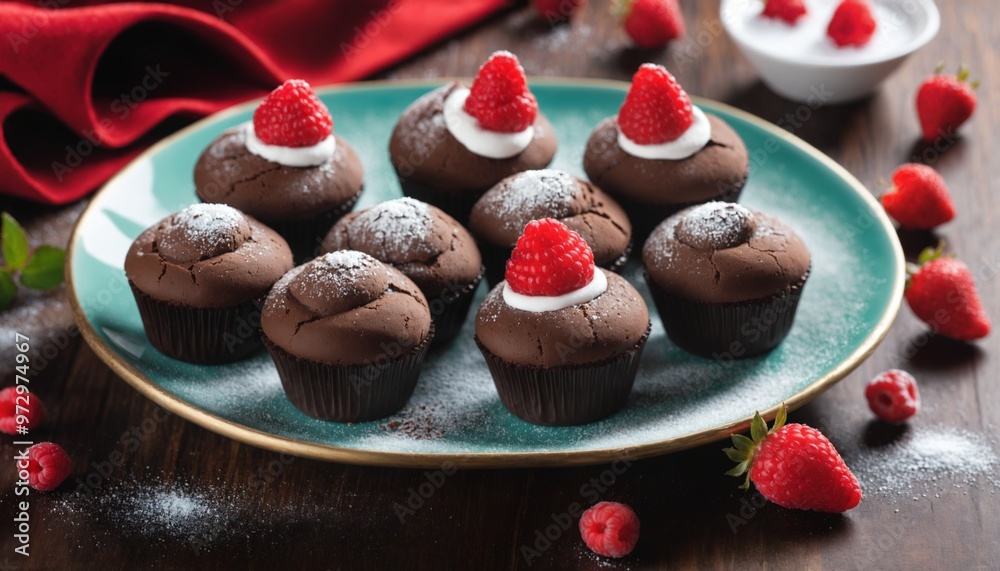 Wall mural chocolate cupcakes with strawberry topping