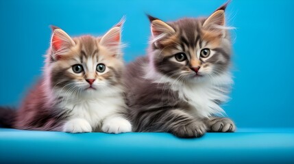 two kittens on a blue background