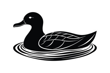 A Duck lying down in water creative silhouette simple and minimalist with white background
