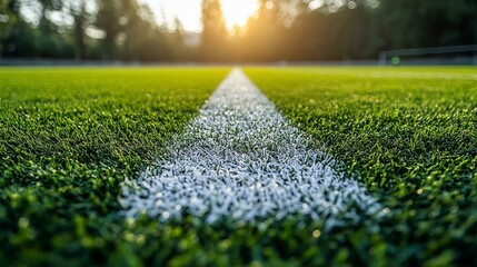 this Soccer ball on a lush green field in a stadium, positioned in the midfield ready for the game.