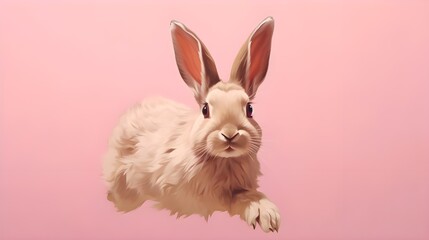 Obraz premium white rabbit on pink background.