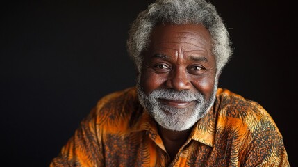 Happy 60 year old Zambian man, on a solid background with good lighting