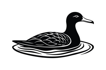 A Duck lying down in water creative silhouette simple and minimalist with white background