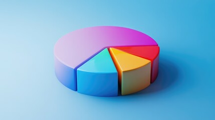 Fototapeta premium A side view of a 3D pie chart with segment rotation and a gradient color scheme, illustrating data proportions in a visually engaging manner.