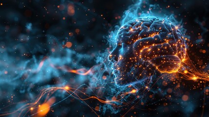 Vivid Neurological Activity in Brain Simulation Illustration