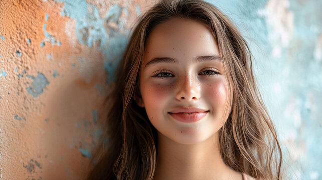 Close-up of a teenage girl with a fresh, dewy complexion, smiling confidently while showcasing a subtle lip gloss. - Powered by Adobe