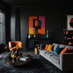 living room interior design with colorful background