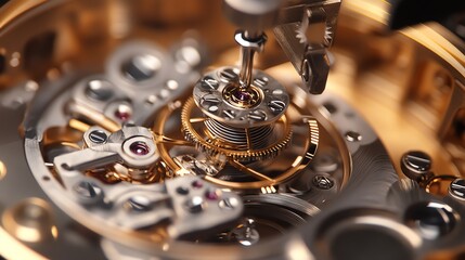 A watchmaker is using a screwdriver to work on the intricate gears of a watch.