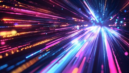 Naklejka premium Colorful light trails in a dynamic abstract design showcasing vibrant energy and movement in a dark space