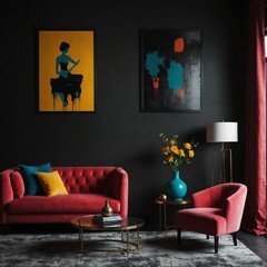 living room interior design with colorful background