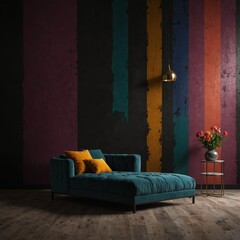 living room interior design with colorful background