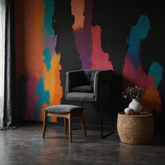 living room interior design with colorful background