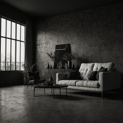 living room interior design with black and white background