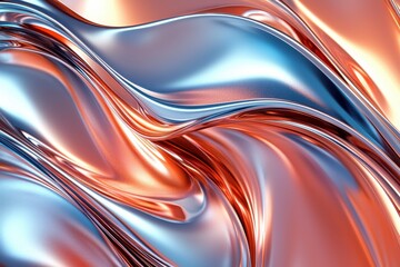 Obraz premium Vibrant abstract wave pattern in metallic copper and blue hues