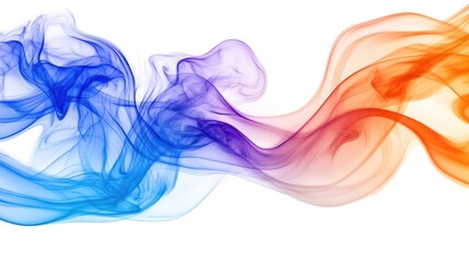 A swirling mix of blue, orange, and purple smoke against a clean, white background, creating a bold and striking contrast with its fluid movement.