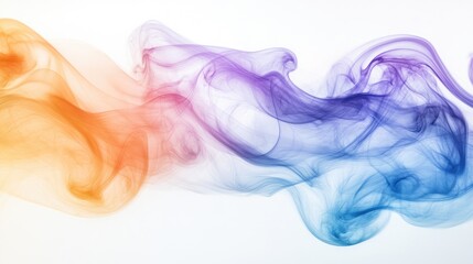 Fototapeta premium A swirling mix of blue, orange, and purple smoke against a clean, white background, creating a bold and striking contrast with its fluid movement.