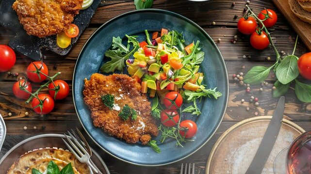Milanesa on the table moves with smoke around