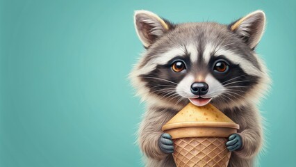 Obraz premium Adorable raccoon ice cream design for summer fun, cute, sweet, playful, whimsical, summer, kids, dessert, treat, animal