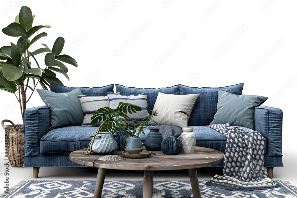 Wall mural sofa and decor on transparent background.3d rendering. generative ai.