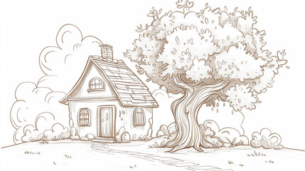 Fototapeta premium House and barn drawing sketch architecture.