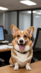 Cute Business Pet Corgi Dog in the Office