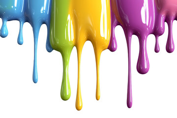 Colorful paint drips in vibrant shades of blue, green, yellow, and purple, creating a visually stunning and artistic abstract pattern.