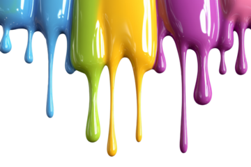 Colorful paint drips in vibrant shades of blue, green, yellow, and purple, creating a visually stunning and artistic abstract pattern.