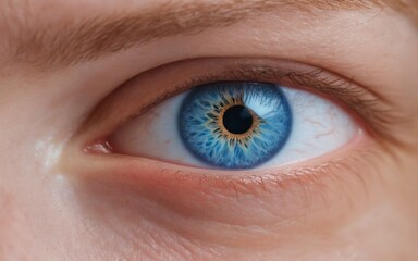 Obraz premium Close-up of person's blue eye with iris as focal point, deep col