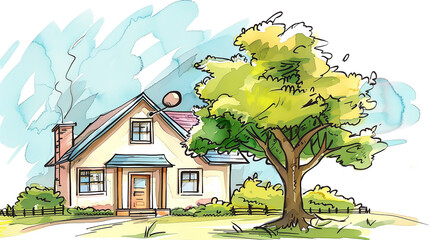 Photorealistic Rustic Home Painting On White or PNG Transparent Background