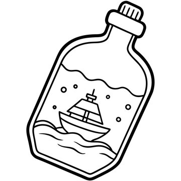 recommend clip art: Ship in a bottle line art vector illustration 