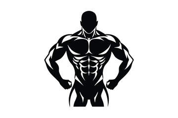A body builder man creative silhouette simple and minimalist with white background