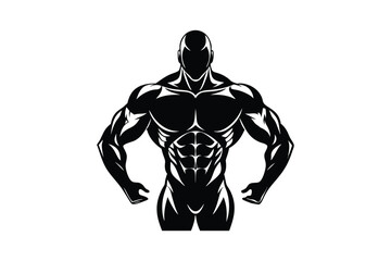 A body builder man creative silhouette simple and minimalist with white background