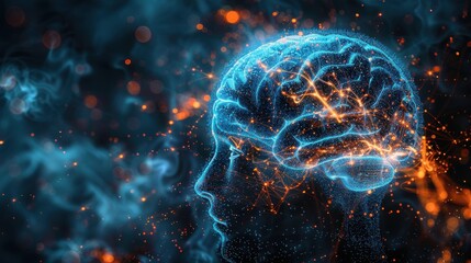 Vivid Neurological Activity in Brain Simulation Illustration