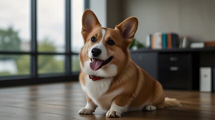 Cute Business Pet Corgi Dog in the Office