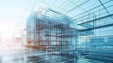 Modern office building glass blue toned image.