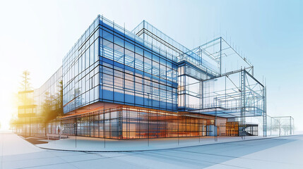 Fototapeta premium Modern office building glass blue toned image.