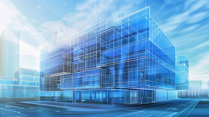 Fototapeta premium Modern office building glass blue toned image.