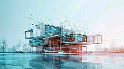 Reflections of Modernity: Multiple Exposures of Abstract Glass Architecture Symmetry and mirrored geometry pattern, reflected skyscrapers of Toronto, modern buildings skyline,