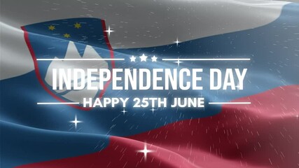 Slovenia Independence Day. animation with lettering text, waving flag background, and fireworks.