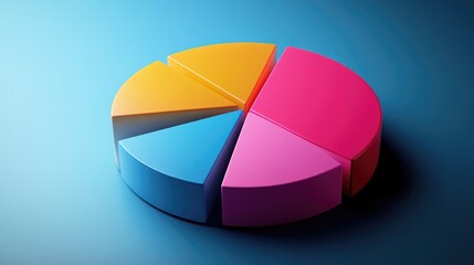 Obraz premium A visually striking image of a 3D pie chart with segments popping out and a sleek, professional design, perfect for reports, presentations, or data analysis.