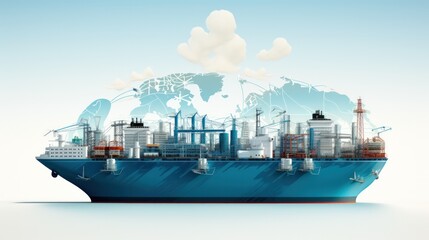 Obraz premium A symbolic illustration of the global LNG trade, with LNG tankers connecting different countries and continents.