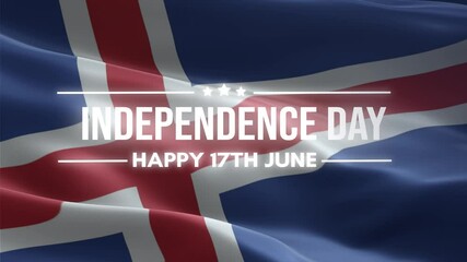 Iceland Independence Day. Happy 17th June, Iceland waving flag background, and fireworks