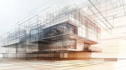 Contemporary Urban Building: An Architectural Sketch with Bold Geometric Shapes and Sleek Metal Accents