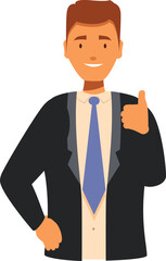 Businessman is smiling and giving a thumbs up, showing his approval